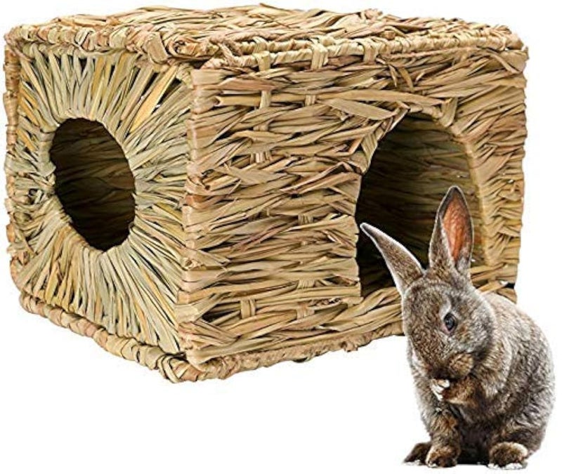 MODEMODE Natural Seagrass Mat Bed Hideaway Toy, Hand Woven for Rabbit Guinea Pig Chinchilla Ferret - Image 1
